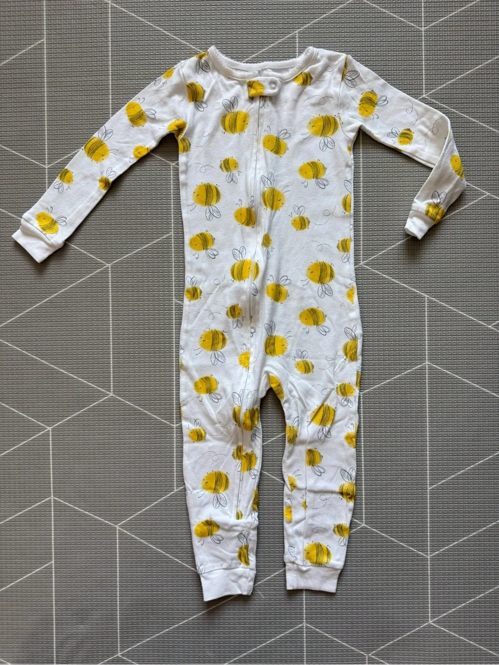 Carters|Baby girl/toddler White One-Piece footless  Pajamas,Yellow Bee print•3T